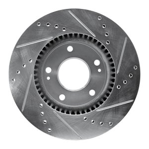 Hyundai Sonata Brake Rotor (1) - Front Left - R1 Concepts - Drilled & Slotted - Silver - `03-`13